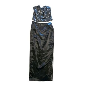 Jessic McClintock Corset 2 Piece Formal Black Satin Size 9 Vintage